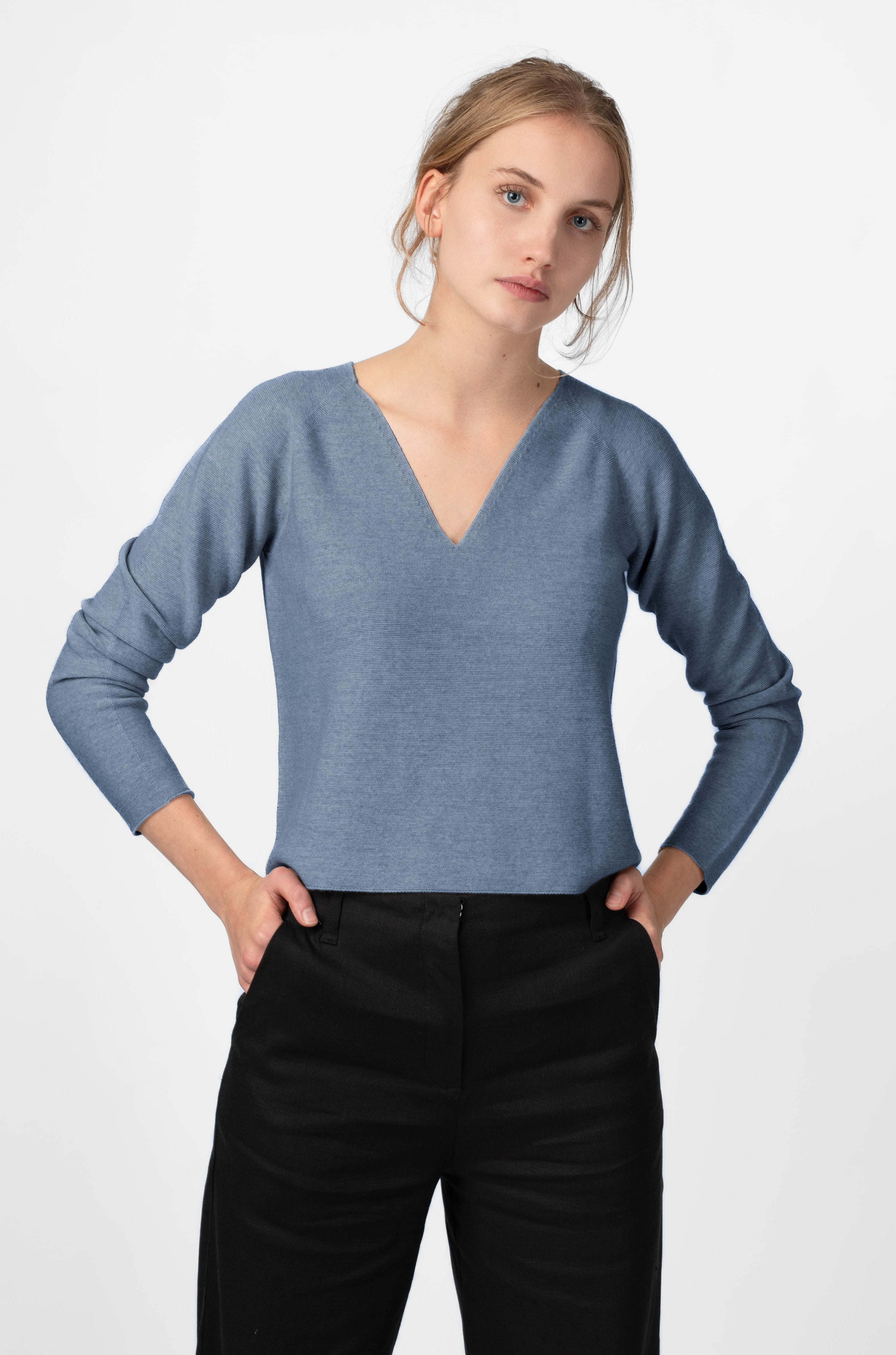 NNIstudio - COZY Strick - Pullover - Dusty Blue Melange (ehem. Sky Blue) – Limited Edition - XS -