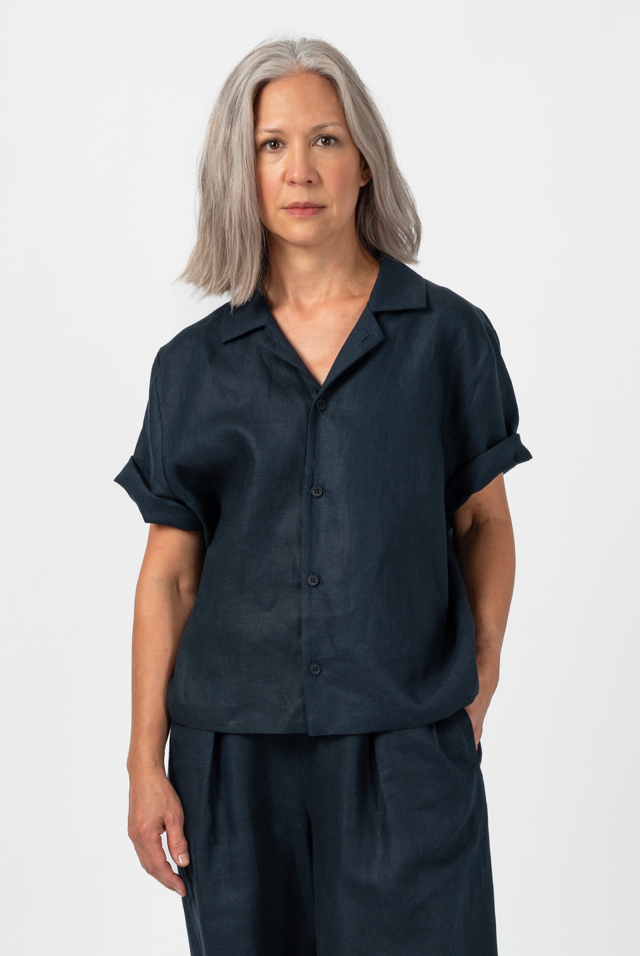 NNIstudio - CUBAN 3.0 Leinenhemd Unisex - Navy - XS -