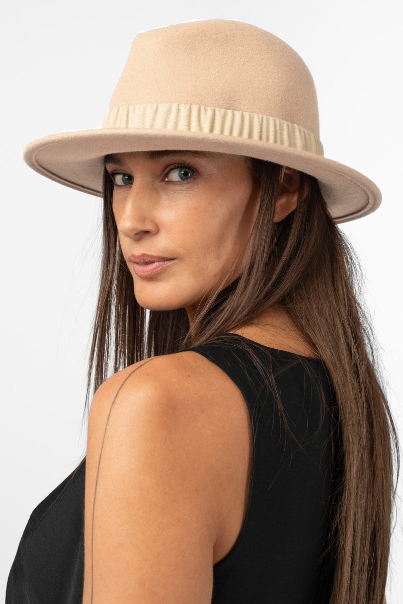 NNIstudio - FEDORA Filzhut - Sand - S (55 - 56 cm) -