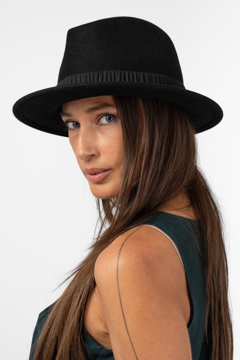 NNIstudio - FEDORA Filzhut - Schwarz - S (55 - 56 cm) -