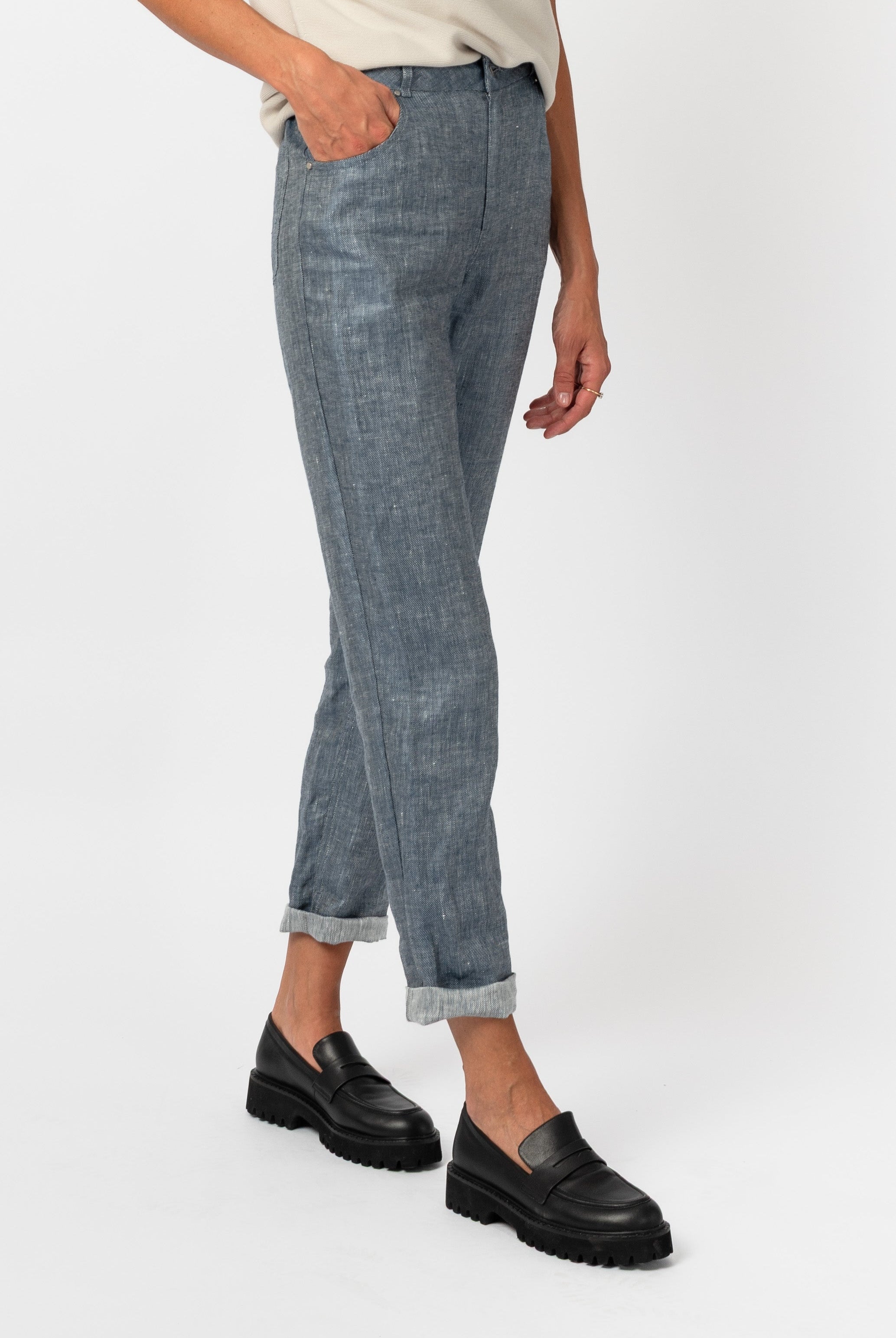 NNIstudio - LAB I JEANS Hose Leinen - Dusty Blue - XXS -