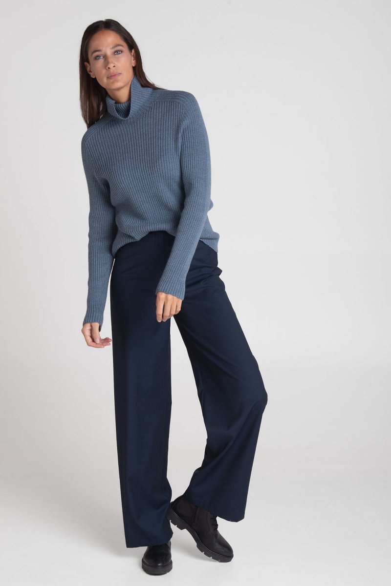 NNIstudio - MARLENE WOOL Hose - Dunkelblau gestreift - XS -