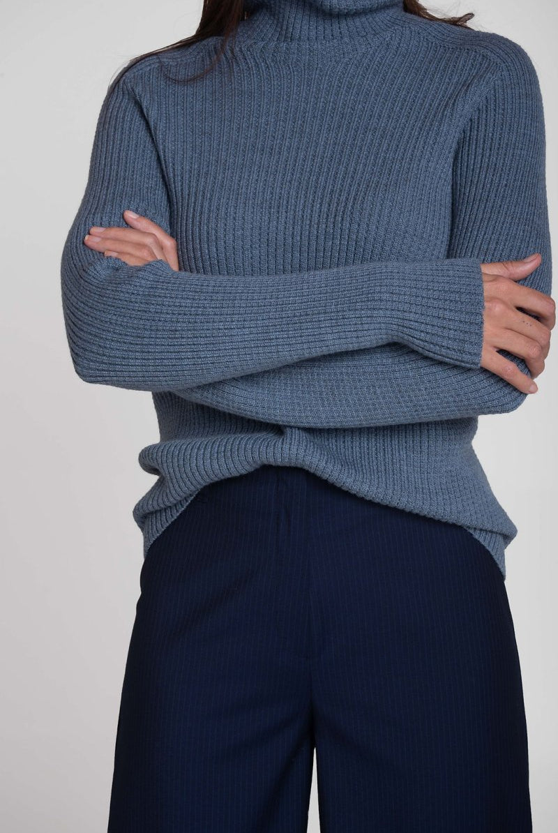 NNIstudio - MARLENE WOOL Hose - Dunkelblau gestreift - XS -