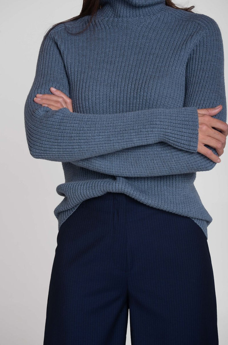 NNIstudio - MARLENE WOOL Hose - Dunkelblau gestreift - XS -