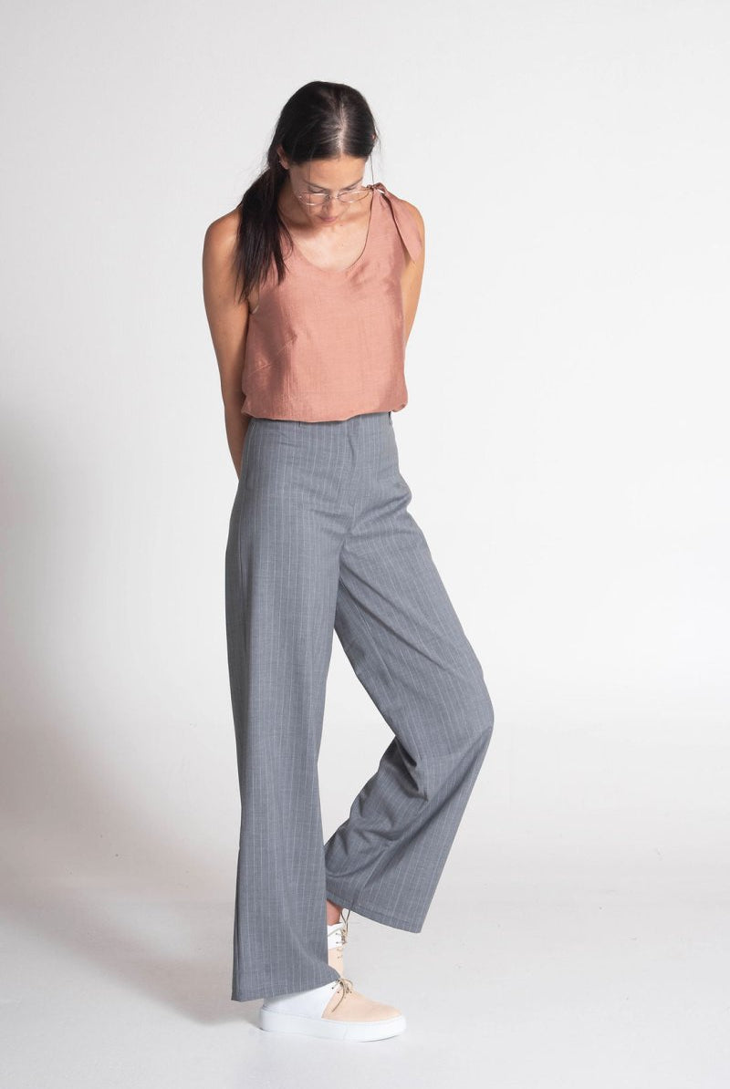 NNIstudio - MARLENE WOOL Hose - Hellgrau gestreift - XS -