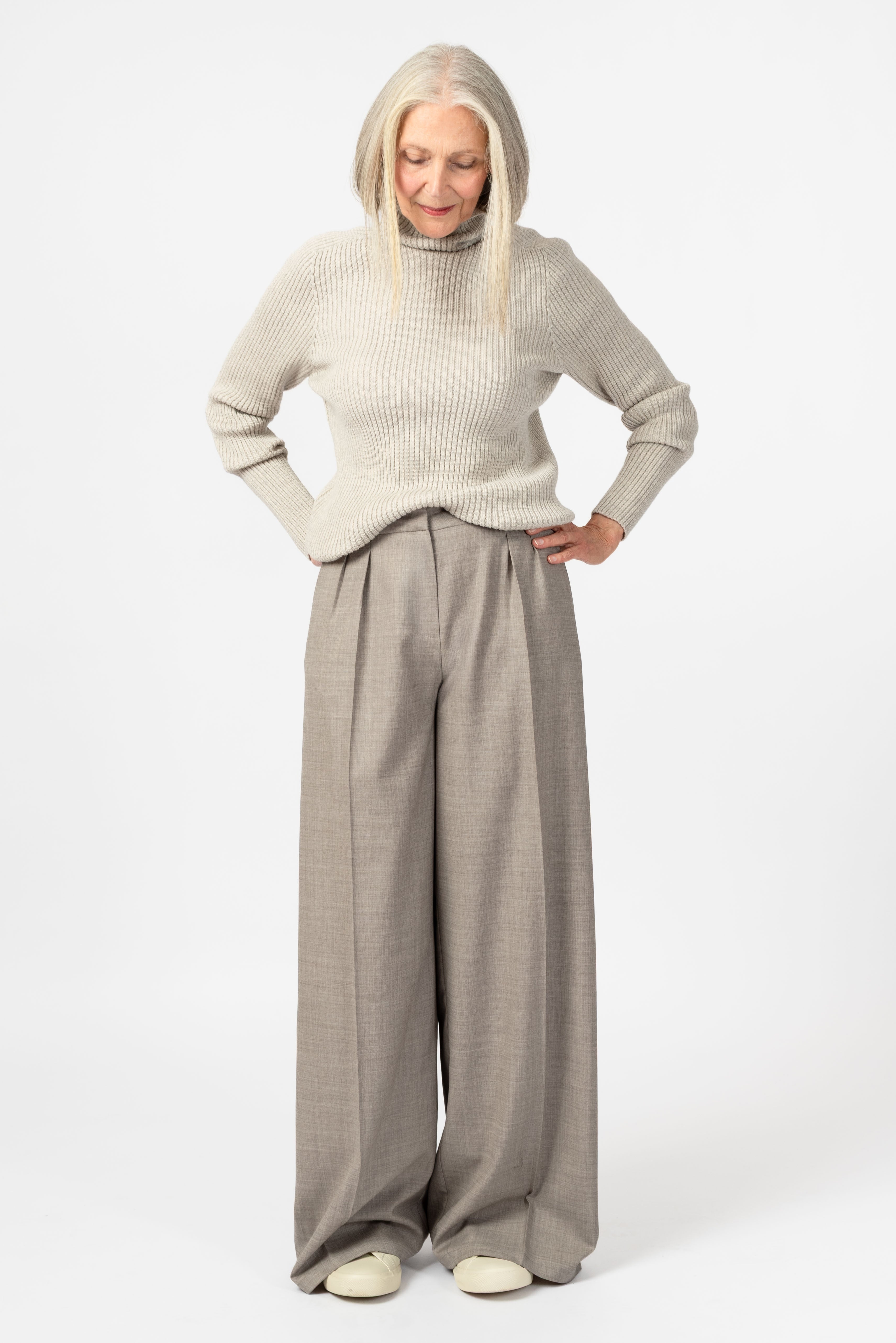 NNIstudio - PALAZZO Hose Wool - Taupe Grey (Fil à Fil) - XS -