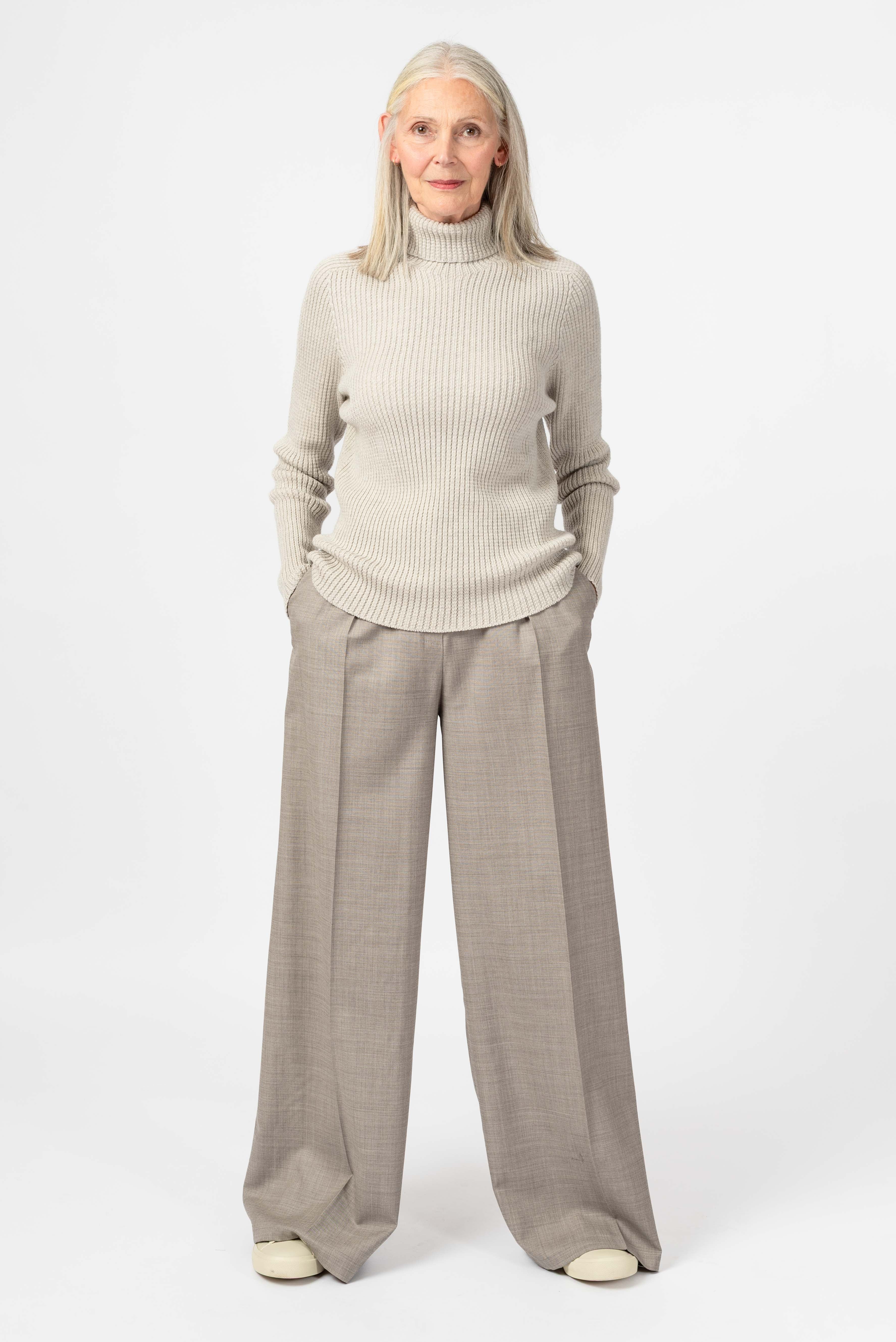 NNIstudio - PALAZZO Hose Wool - Taupe Grey (Fil à Fil) - XS -