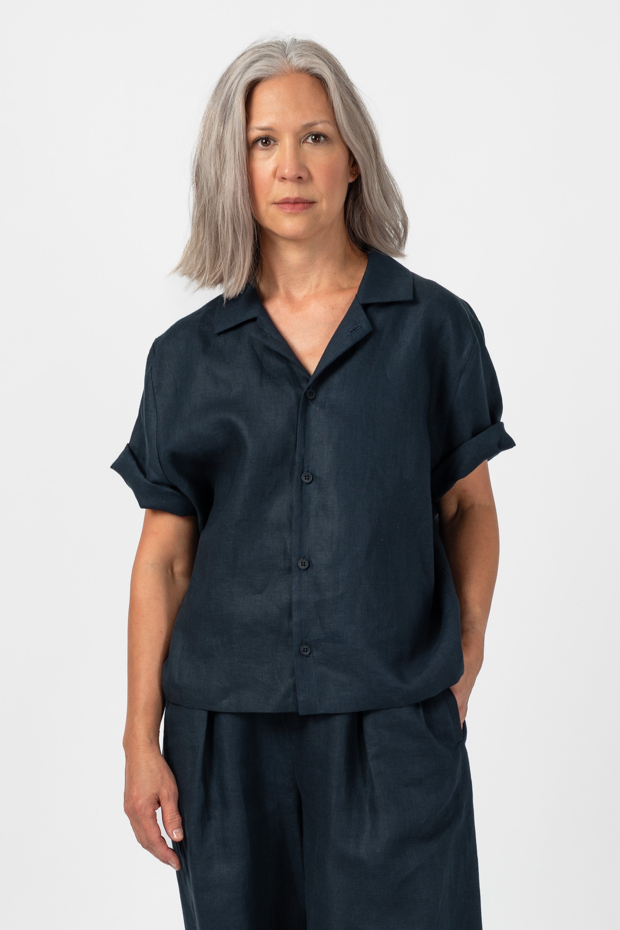 NNIstudio - CUBAN 3.0 Leinenhemd Unisex - Navy - XS - 