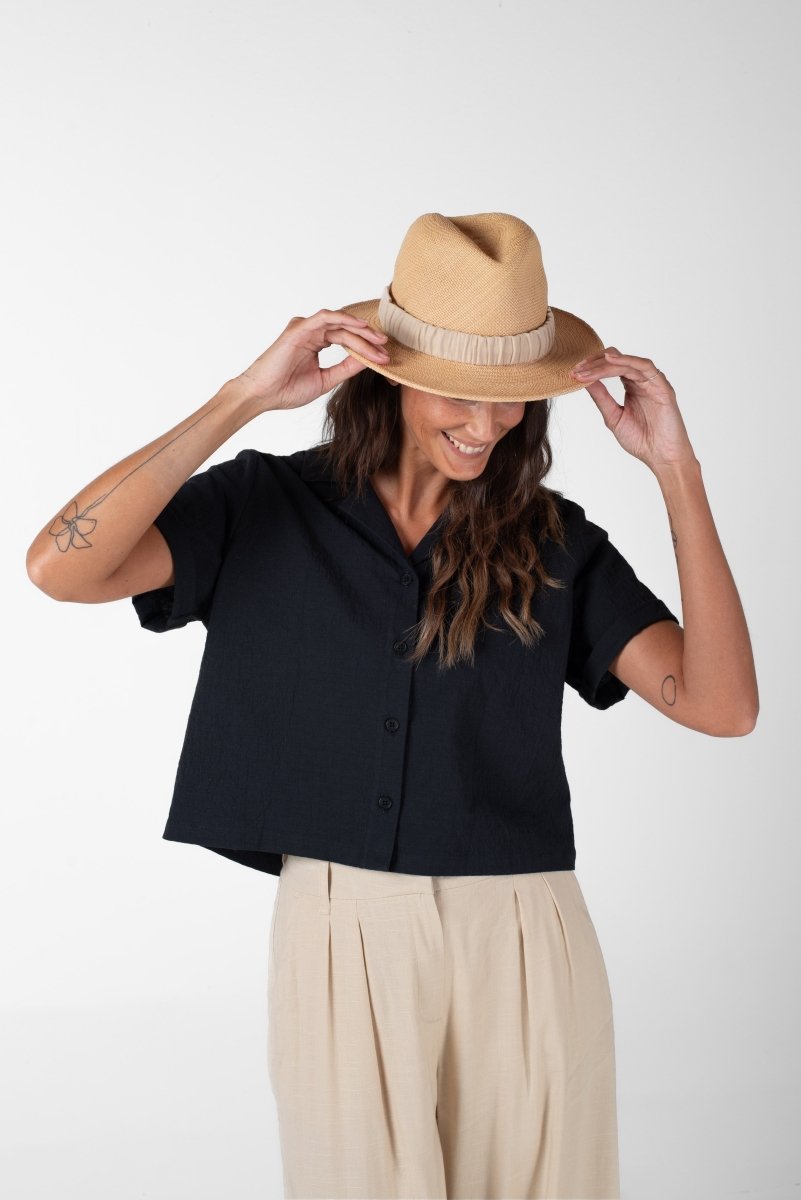 NNIstudio - FEDORA Strohhut - Sand - S (55 - 56 cm) - 