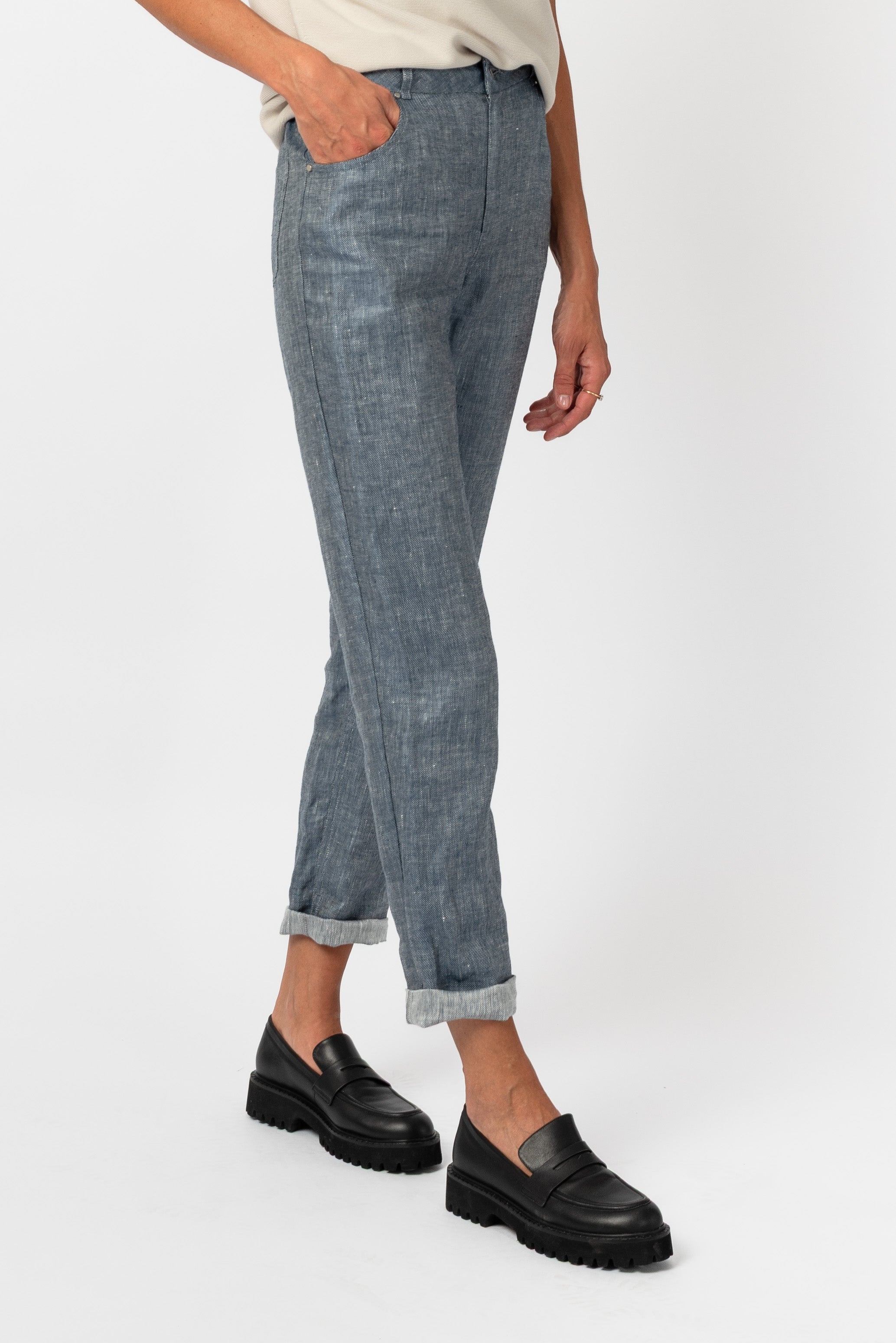 NNIstudio - LAB I JEANS Hose Leinen - Dusty Blue - XXS - 