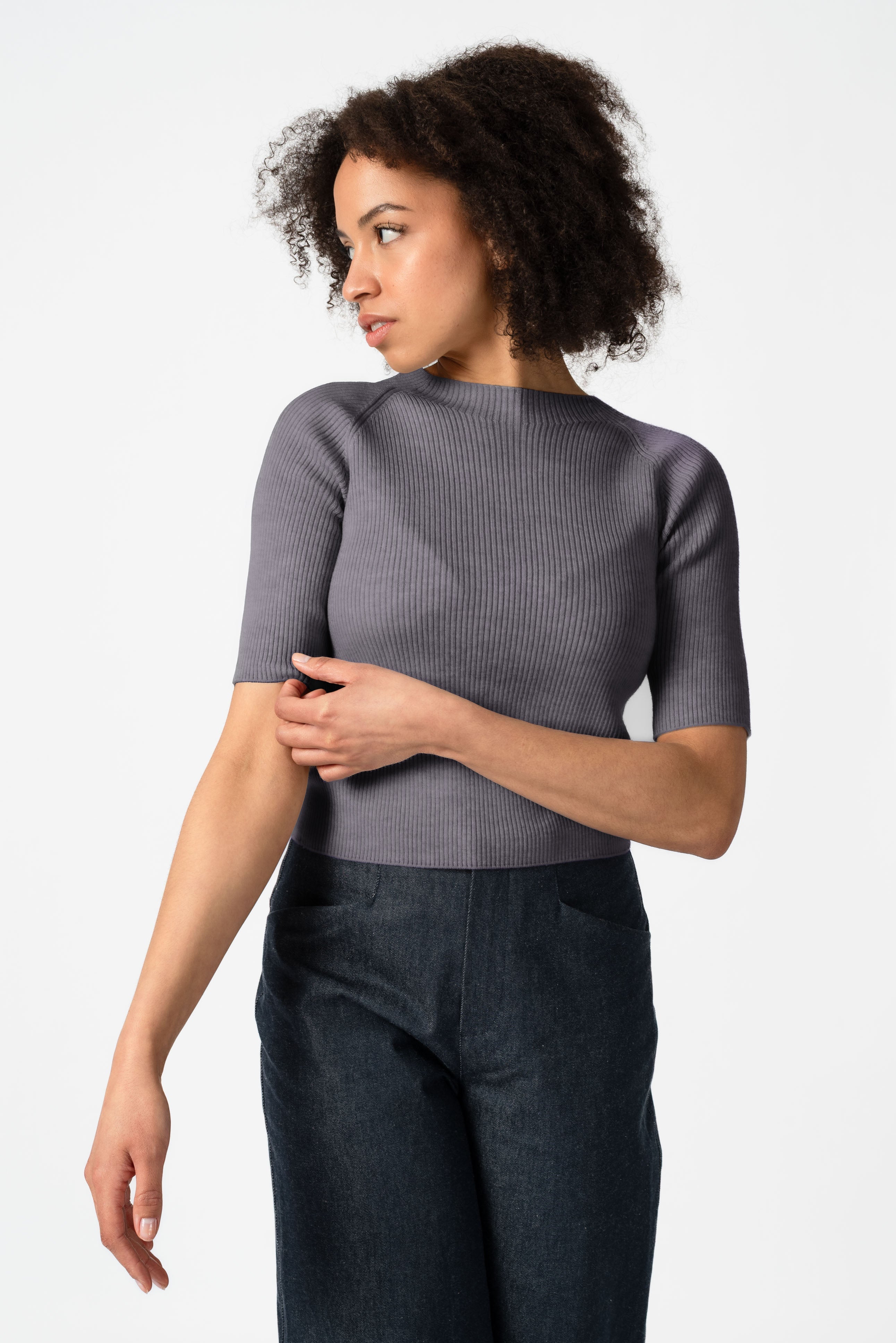 NNIstudio - NECKLINE Strick - Shirt Wool - Purple Ash - XS - 