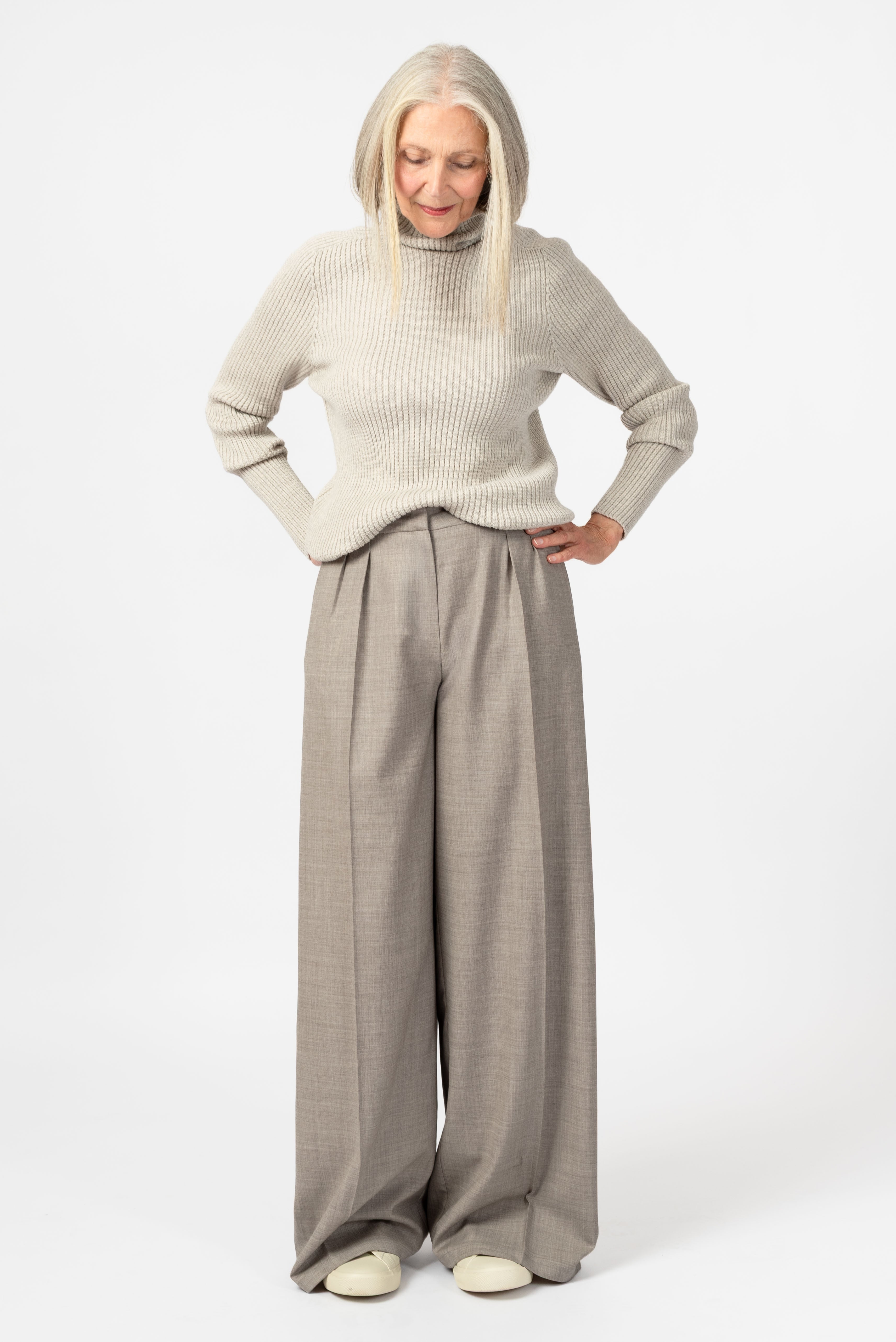 NNIstudio - PALAZZO Hose Wool - Taupe Grey (Fil à Fil) - XS - 