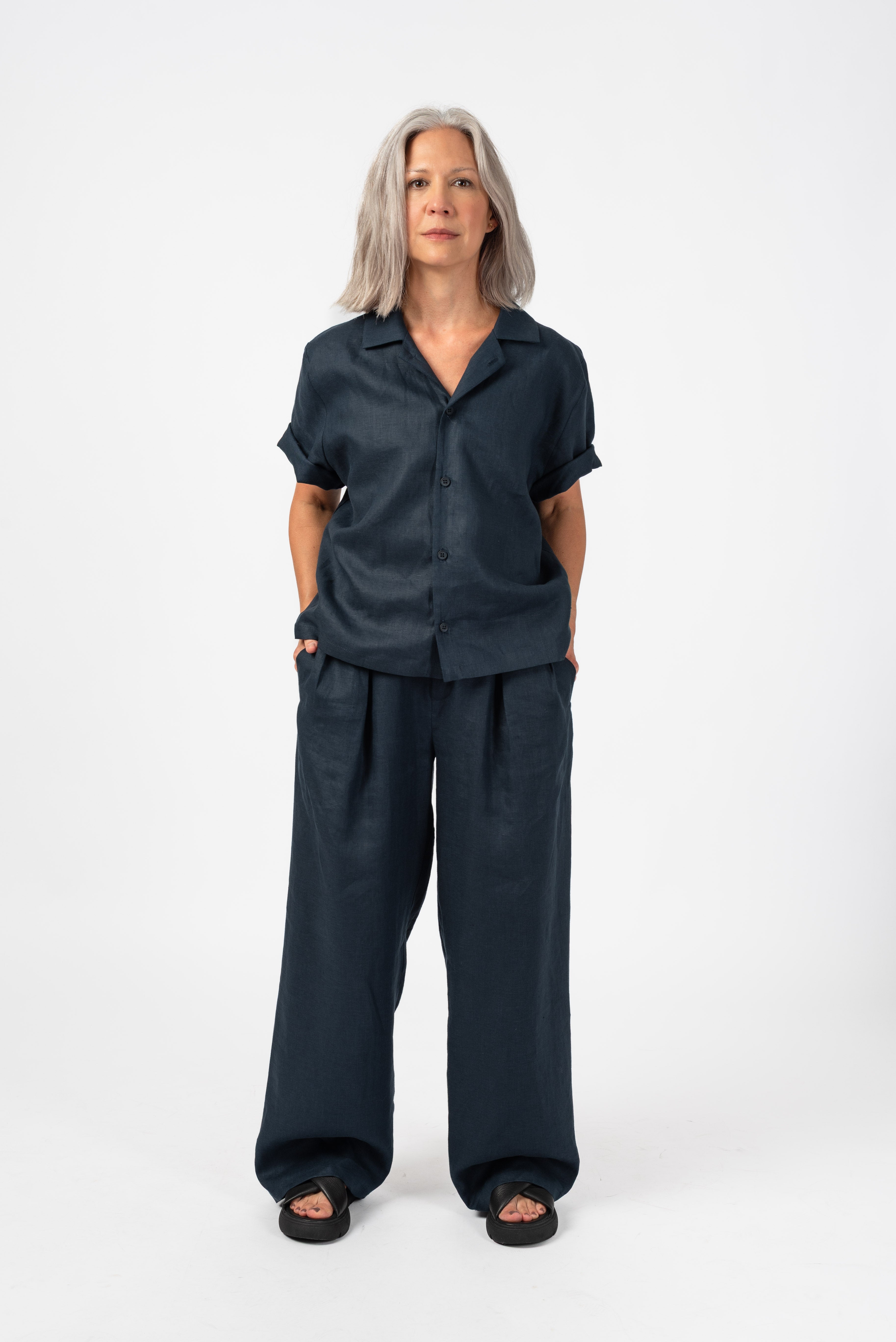 NNIstudio - SPAZIO Leinenhose Unisex - Navy - XS - 