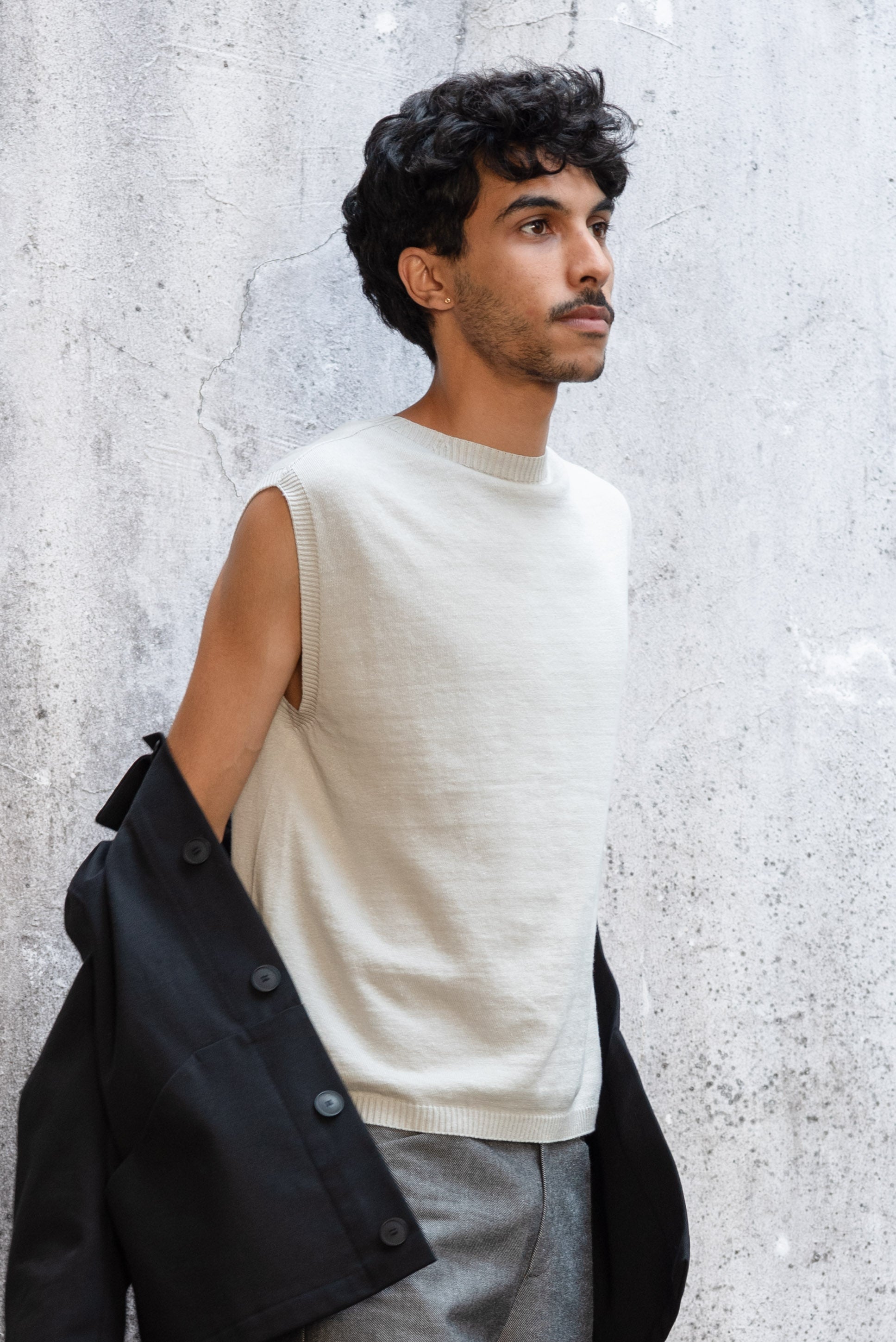 NNIstudio - SQUARE Strick-Pullunder Linen - Almond Milk - XS -
